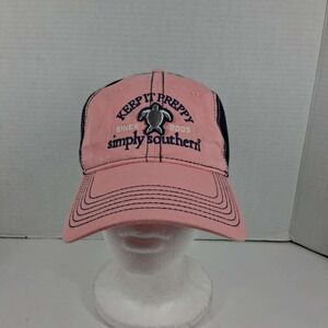 Simply Southern Keep It Preppy Pink Navy Blue Turtle‎ Baseball Cap Hat OSFM